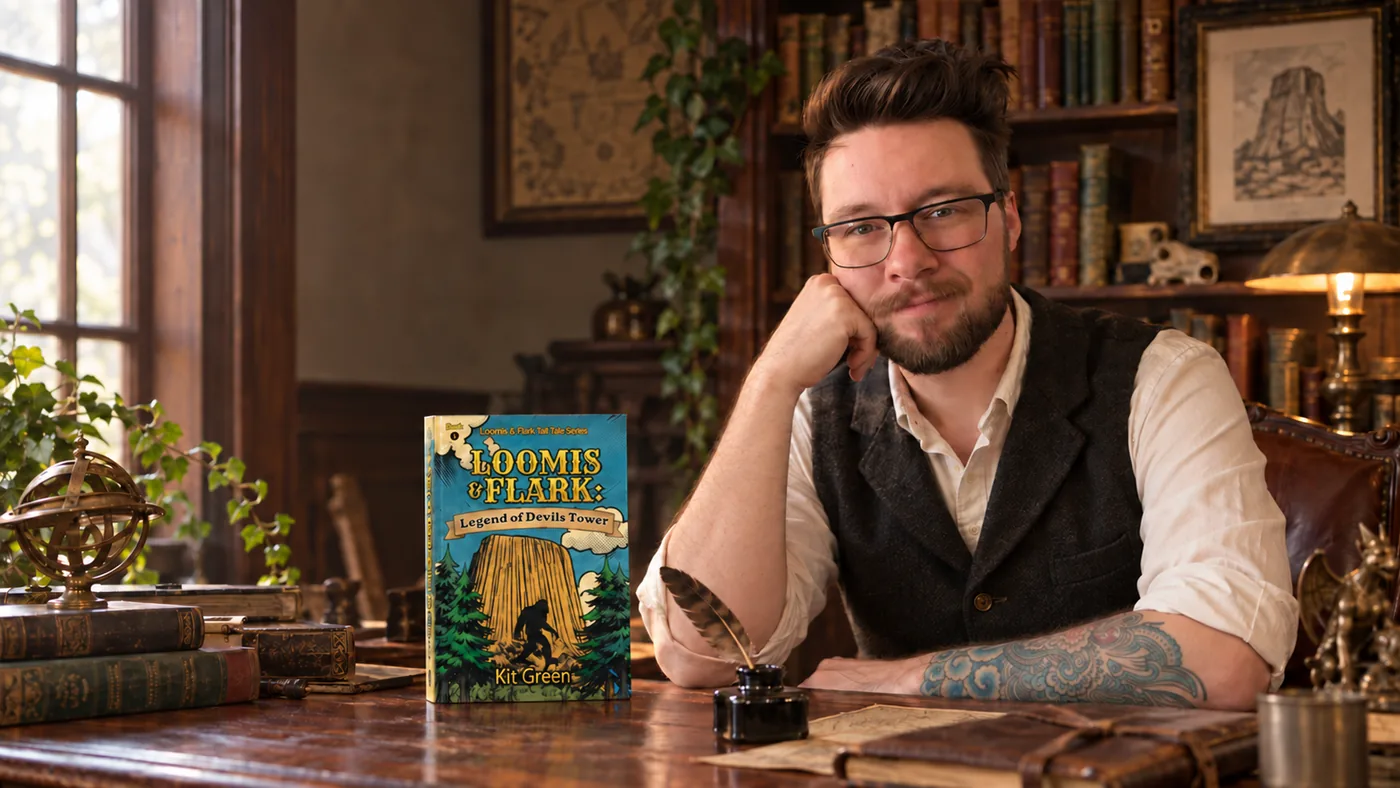 Kit Green at his writing desk